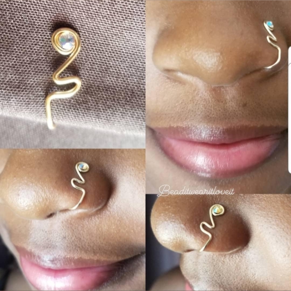 FAKE NOSE RING, GOLD SWAROVSKI CRYSTAL, STYLE #7